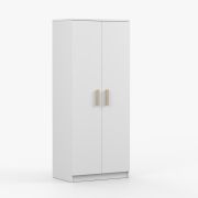 Kledingkast / Draaideurkast | wit | Smolikas 71 | 2 deuren | 1 kledingroede | 192 x 80 x 50 cm | 5 vakken | bruine houten handgrepen | hoekig