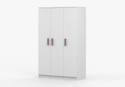 Kledingkast van 1,2 meter breedte / draaideurkast / kledingstang / houten handgrepen / wit / Smolikas 121 / 3 deuren / 9 vakken / 192 x 120 x 50 cm