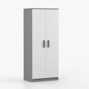 Draaideurkast / kledingkast / 192 x 80 x 50 cm / wit / grijs / Smolikas 64 / 2 deuren / 1 kledingstang / 5 vakken / grijze houten handgrepen