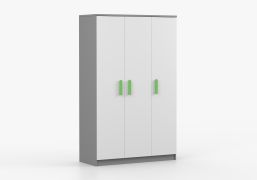 1,2 meter brede kledingkast / draaideurkast / 192 x 120 x 50 cm / wit / grijs / houten handgrepen / Smolikas 111 / 3 deuren / 9 vakken / kledingroede