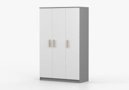 Draaideurkast / kledingkast / 192 x 120 x 50 cm / houten handgrepen / wit / Sonoma eiken / Smolikas 114 / kledingroede / 3 deuren / 9 vakken