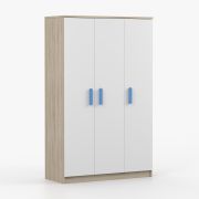 Draaideurkast / kledingkast wit / Sonoma eiken / Smolikas 102 / houten handgrepen / 192 x 120 x 50 cm / 3 deuren / 9 vakken / 1 kledingstang