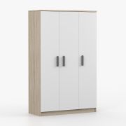 Draaideurkast / kledingkast Wit / Sonoma eiken / Smolikas 107 / 192 x 120 x 50 cm / 3 deuren / 9 vakken / houten handgrepen / 1 kledingstang