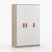 Draaideurkast / kledingkast / 192 x 120 x 50 cm / houten handgrepen / wit / Sonoma eiken / kledingroede / Smolikas 104 / 3 deuren / 9 vakken
