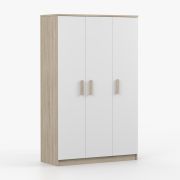 Kledingkast / draaideurkast / 192 x 120 x 50 cm / 9 vakken / kledingroede / ronde houten handgrepen / wit / Sonoma eiken / Smolikas 106 / 3 deuren