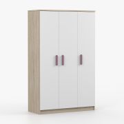 Kledingkast / draaideurkast / houten handgrepen / 192 x 120 x 50 cm / 9 vakken / kledingstang / wit / Sonoma eiken / Smolikas 105 / 3 deuren