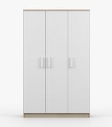 Kledingkast / draaideurkast / kledingstang / 192 x 120 x 50 cm / Smolikas 108 / 9 vakken / ronde houten handgrepen / wit / Sonoma eiken / 3 deuren