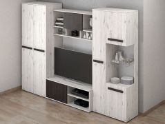 2,8 meter brede woonwand / draaideurkast / Craft eiken / grenen / 4 deuren / 203 x 280 x 52 cm / houten handgrepen / 20 vakken / vleugeldeuren / veel ruimte