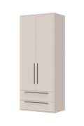Hoge kledingkast met één kledingstang Neiafu 02, kleur: kasjmier, twee lades, Soft-Close functie, maten: 224 x 92 x 56 cm, één schap
