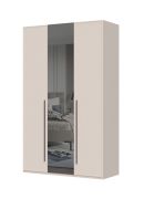 Draaideurkast met één spiegeldeur Neiafu 05, soft-close systeem, kleur: cashmere, twee kledingroedes, zes legplanken, afmetingen: 224 x 137 x 56 cm