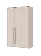 Draaideurkast met drie deuren en frame met LED-verlichting Neiafu 60, kleur: kasjmier, afmetingen: 226 x 142 x 60 cm, twee kledingroedes, zes legplanken