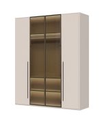 Kledingkast met twee glazen deuren Neiafu 10, kleur: kasjmier, maten: 224 x 182 x 56 cm, incl. binnenverlichting, drie kledingstangen, Soft-Close functie