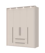 Draaideurkast met vier draaideuren Neiafu 68, twee lades, kleur: kasjmier, Soft-Close functie, maten: 226 x 187 x 60 cm, drie kledingstangen, LED lijst