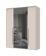 Vierdeurs kledingkast met frame / ombouw Neiafu 37, met twee spiegeldeuren, twee kledingstangen, Soft-Close functie, kleur: kasjmier, maten: 224 x 182 x 56 cm