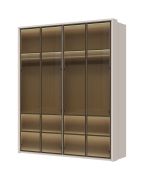 Kledingkast met vier glazen deuren Neiafu 39, incl. binnenverlichting, twee lades, kleur: kasjmier, Soft-Close functie, maten: 226 x 187 x 60 cm