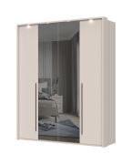 Kledingkast met twee spiegeldeuren en LED lijst Neiafu 65, kleur: kasjmier, maten: 224 x 182 x 56 cm, Soft-Close functie, verstelbare poten