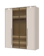 Kledingkast met vier deuren en twee glazen deuren Neiafu 66, kleur: kasjmier, maten: 224 x 182 x 56 cm, incl. LED lijst & binnenverlichting, twee kledingstangen