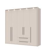 Draaideurkast met vijf deuren Neiafu 73, LED frame, twee lades, verstelbare poten, afmetingen: 226 x 232 x 60 cm, soft-close functie, drie kledingroedes