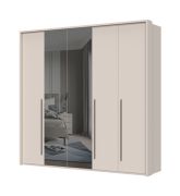 Drehtürenschrank mit Rahmen Neiafu 42, zwei Spiegeltüren, drei Kleiderstangen, Farbe: Kaschmir, Maße: 224 x 227 x 56 cm, verstellbare Füße, neun Einlegeböden