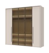 Kledingkast met drie glazen deuren met frame Neiafu 43, kleur: kasjmier, incl. binnenverlichting, drie kledingstangen, maten: 224 x 227 x 56 cm, Soft-Close functie