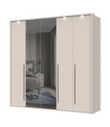 Vijfdeurs kast met LED frame Neiafu 70, kleur: kasjmier, afmetingen: 224 x 227 x 56 cm, twee spiegeldeuren, stelvoetjes, drie kledingroedes