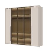 Kledingkast met drie glazen deuren incl. LED frame en binnenverlichting Neiafu 71, kleur: kasjmier, soft-close functie, afmetingen: 224 x 227 x 56 cm