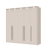 Kledingkast met vijf deuren Neiafu 69, kleur: kasjmier, Soft-Close functie, drie kledingstangen, maten: 226 x 232 x 60 cm, met LED-frame / ombouw