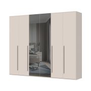 Draaideurkast met twee spiegeldeuren Neiafu 19, kleur: kasjmier, maten: 224 x 272 x 56 cm, drie kledingstangen, Soft-Close functie, verstelbare poten