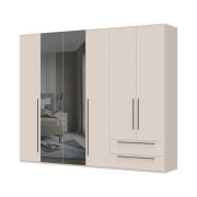 Grote kledingkast met twee spiegeldeuren Neiafu 23, kleur: kasjmier, twee lades, soft-close systeem, afmetingen: 224 x 272 x 56 cm, drie kledingroedes