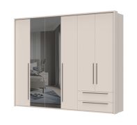 Draaideurkast met frame Neiafu 51, twee spiegeldeuren, twee laden, kleur: kasjmier, drie kledingstangen, afmetingen: 224 x 272 x 56 cm, soft-close functie
