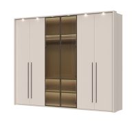 Kledingkast met twee glazen deuren en LED-frame Neiafu 76, kleur: kasjmier, drie kledingstangen, negen legplanken, afmetingen: 224 x 272 x 56 cm