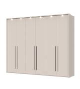 Kledingkast met zes deuren en LED lijst Neiafu 74, kleur: kasjmier, verstelbare pootjes, drie kledingstangen, maten: 226 x 277 x 60 cm, negen schappen