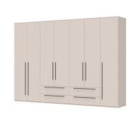 Grote draaideurkast met vier lades Neiafu 27, kleur: kasjmier, maten: 224 x 317 x 56 cm, zeven deuren, vier kledingstangen, voor de slaapkamer