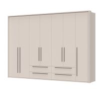 Draaideurkast met frame Neiafu 55, kleur: kasjmier, vier laden, acht legplanken, afmetingen: 226 x 322 x 60 cm, vier kledingstangen, voor slaapkamers