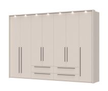 Moderne kledingkast met zeven deuren Neiafu 83, vier laden, LED frame, vier kledingstangen, soft-close functie, afmetingen: 226 x 322 x 60 cm