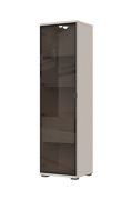 Smalle vitrine kast met een glazen deur Neiafu 119, kleur: kasjmier, twee lades, incl. LED verlichting, Soft-Close functie, twee glazen schappen