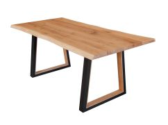 Moderne eettafel Valliere 02, met robuust metalen frame, massief eikenhout, afmetingen: 76 x 180 x 90 cm, geolied oppervlak, duurzaam en robuust