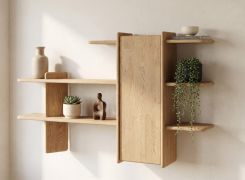 Plank / Kleur: eiken / Massief hout / Geolied eikenhout / 140 x 28 x 86 cm / 1 deur / Stijlvol / Functioneel / Hangrek / hangplank / voor de woonkamer