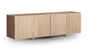 TV-onderkast / Kleur: gebleekt eiken / 4 deuren / Massief hout / Geolied eikenhout / Travertijnsteen / 180 x 46 x 56 cm / 6 vakken / Funtioneel
