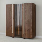 Vitrinekast / Kleur: Tabacco / Massief hout / Geolied eikenhout / Travertijnsteen / incl. LED verlichting / Achterwand: HDF / 120 x 41 x 140 cm