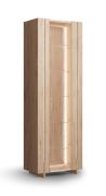 Vitrinekast / Kleur: gebleekt eiken / 1 deur / Massief hout / Geolied eikenhout / Travertijnsteen / incl. LED verlichting / 6 vakken / 68 x 41 x 206 cm