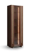 Vitrinekast / Kleur: Tabacco / Massief hout / Geolied eikenhout / Travertijnsteen / incl. LED verlichting / 68 x 41 x 206 cm / Achterwand: HDF