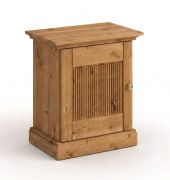 Nachtkastje / van massief Fins grenen / Kleur: eiken / Deur ophanging links / Maten: 61 x 54 x 36 cm / één deur / Handgrepen: antiek zilver / natuurlijke nerf