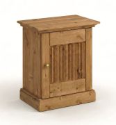 Nachtkastje / van massief Fins grenen / Kleur: eiken / Deur ophanging rechts / Maten: 61 x 54 x 36 cm / één deur / Handgrepen: antiek zilver / natuurlijke nerf