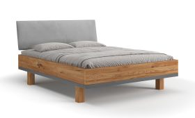 Eenpersoonsbed / logeerbed / Massief hout / Geolied eikenhout / Zacht gestoffeerd hoofdbord / 140 x 200 cm / Minimalistisch / Modern