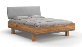 Eenpersoonsbed / logeerbed / Massief hout / Geolied eikenhout / Zacht gestoffeerd hoofdbord / 160 x 200 cm / Minimalistisch / Modern