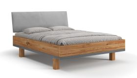 Eenpersoonsbed / logeerbed / Massief hout / Geolied eikenhout / Zacht gestoffeerd hoofdbord / 180 x 200 cm / Minimalistisch / Modern