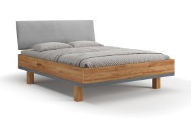 Eenpersoonsbed / logeerbed / Massief hout / Geolied eikenhout / Zacht gestoffeerd hoofdbord / 200 x 200 cm / Minimalistisch / Modern