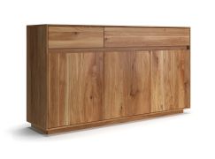 Ladekast / commode / Massief hout / Geolied eikenhout / 3 deuren / Push-to-open-functie / 2 lades / Soft-Close functie / 154 x 40 x 85 cm / 4 vakken