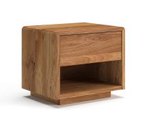 Nachtkastje / Massief hout / Geolied eikenhout / Push-to-open-functie / 1 lade / 1 open vak / 50 x 39 x 45 cm / Soft-Close functie